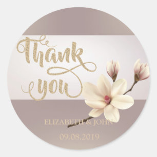 Elegant Stripe Magnolia  You Wedding Sticker