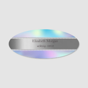 Elegant Stripe, Pearls Holographic Ombre Name Tag