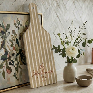 Elegant Stripe Script Typography Family Name Cutting Board