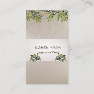 Elegant  Stripe Watercolor Olive Branches Business Card