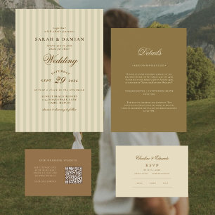 Elegant Striped   Beige Classic Wedding Invitation