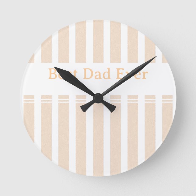 Elegant Striped Best Dad Ever Personalised Round Clock (Front)