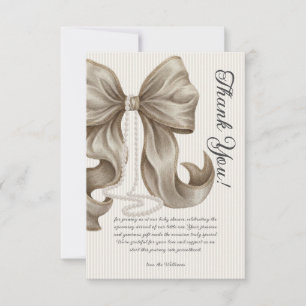 Elegant Striped Bow Ivory Beige Baby Shower Thank You Card