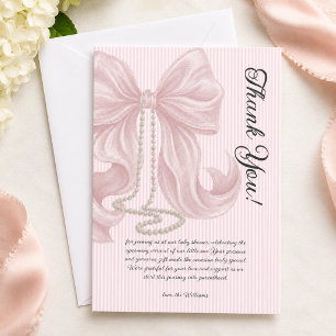 Elegant Striped Bow Ivory Pink Baby Shower Thank You Card