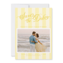 Elegant Striped Butter Yellow Script Save The Date