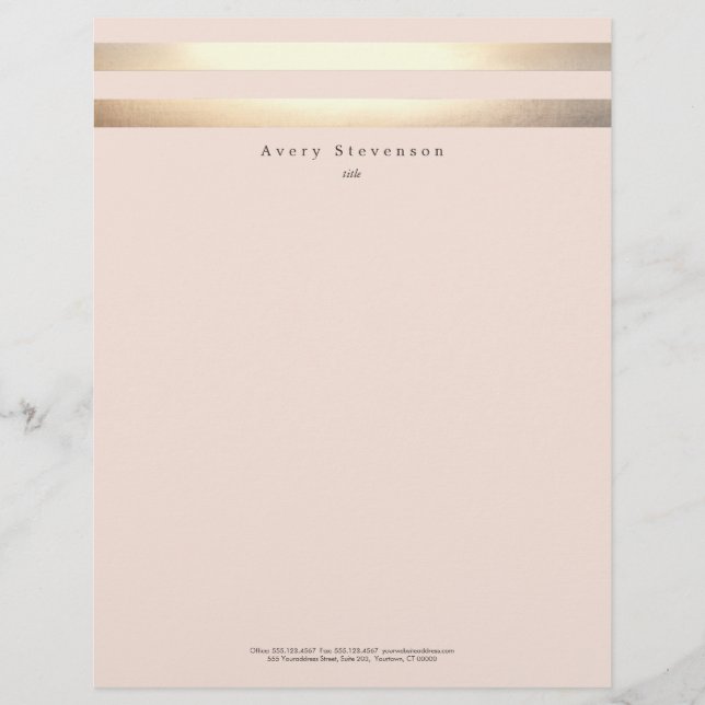 Elegant Striped FAUX Gold and Pink Letterhead (Front)