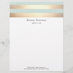 Elegant Striped FAUX Gold Foil Light Blue Letterhead