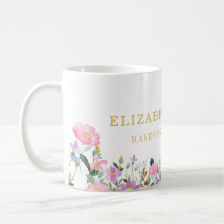 Elegant Striped Floral Beauty Artist Hair and Make Coffee Mug