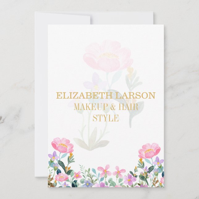 Elegant Striped Floral Beauty Artist Hair and Make Invitation (Front)