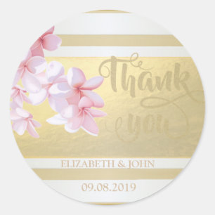 Elegant  Striped,Flower Thank You  Wedding Sticker