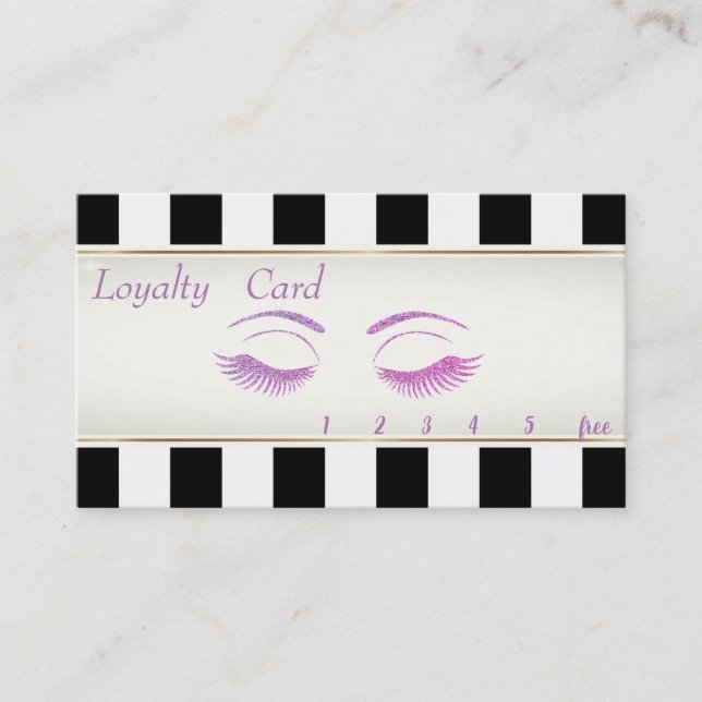 Elegant,Striped, Glittery Lashes Loyalty Card (Front)