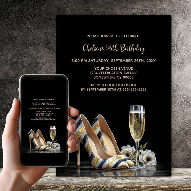 Elegant Striped High Heel Shoes Birthday Party Invitation (Creator Uploaded)