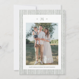 Elegant Striped Linen Custom Photo Holiday Card
