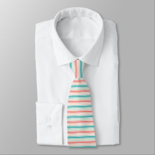 Elegant Striped Pattern: Teal, Coral, and White Tie