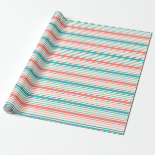 Elegant Striped Pattern: Teal, Coral, and White Wrapping Paper