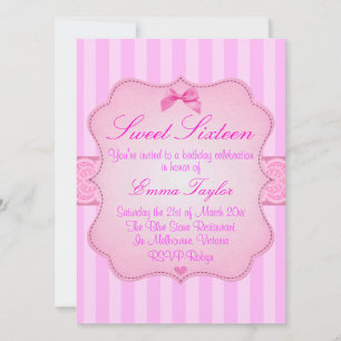 Elegant Striped Pink Sweet16 Birthday Invitation