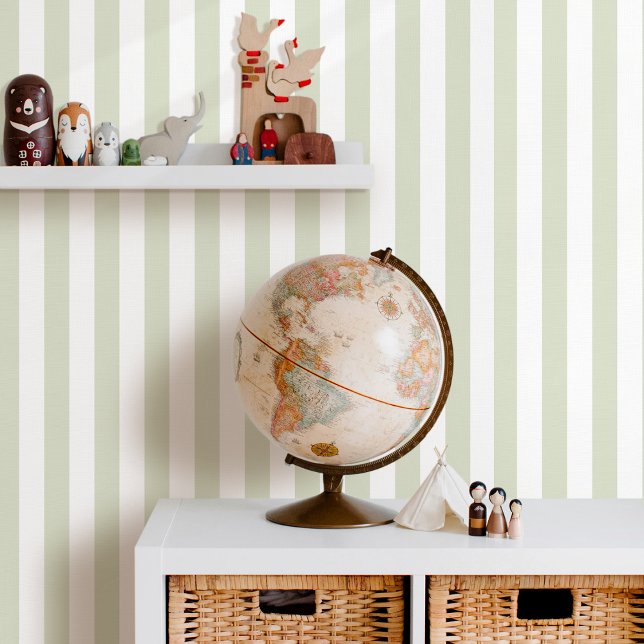Elegant Striped Soothing Sage Green White Wallpaper (Creator Uploaded)