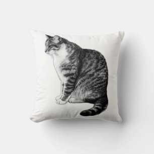 Elegant Striped Tabby Cat Ink Art Pillow