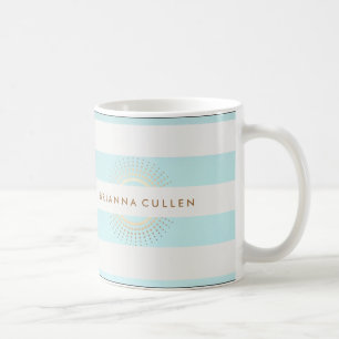 Elegant Striped Turquoise and Gold Circles Coffee Mug