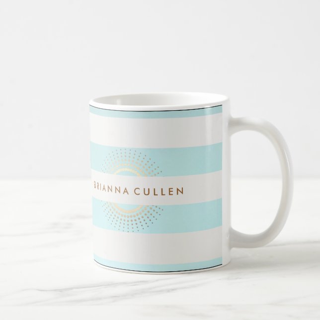 Elegant Striped Turquoise and Gold Circles Coffee Mug (Right)