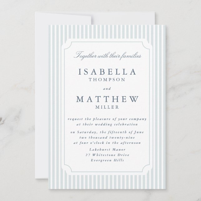Elegant Striped Wedding Invitation Classic Frame (Front)