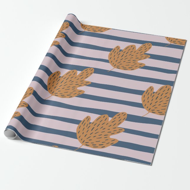 Elegant stripes and leaf Fall pattern Modern cute Wrapping Paper (Unrolled)