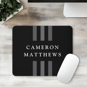 Elegant stripes black dark grey name or business mouse mat
