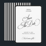Elegant Stripes Border Black & White Wedding Save The Date<br><div class="desc">This black and white wedding piece features a refined stripe border paired with elegant script typography for a timeless, classic look. Clean lines and high-contrast detailing create a sophisticated aesthetic inspired by old money style, formal celebrations, and traditional weddings. Perfect for couples who love black tie elegance, minimalist vintage design,...</div>