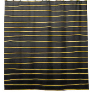 Elegant Stripes Contemporary Gold and Black Tone Shower Curtain