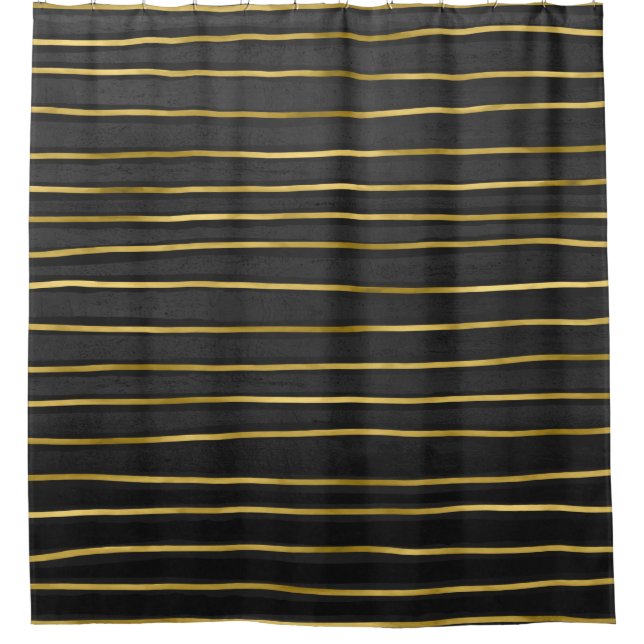 Elegant Stripes Contemporary Gold and Black Tone Shower Curtain (Front)