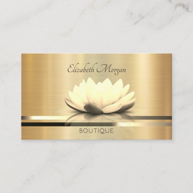 Elegant Stripes Gold Lotus Business Card (Front)