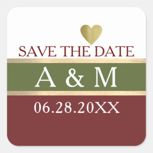 elegant stripes green + burgundy wedding  square sticker