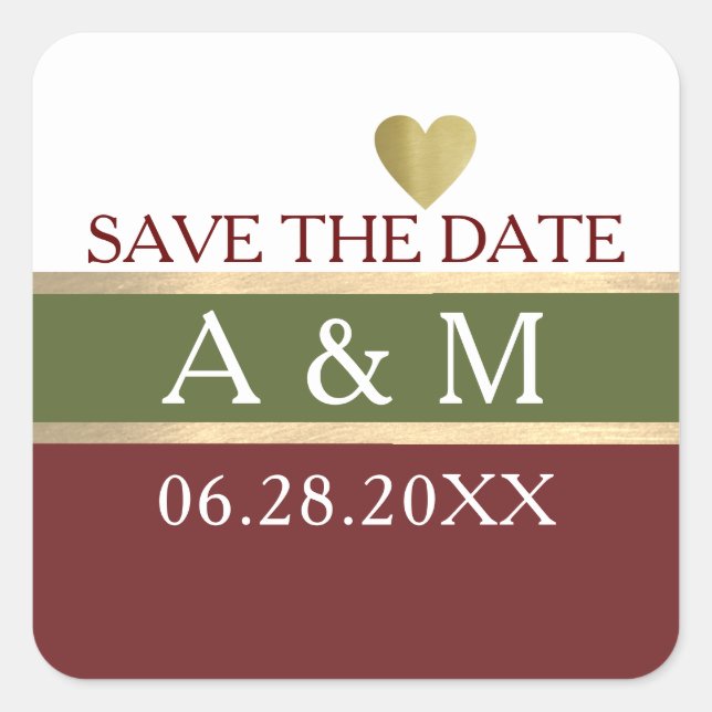 elegant stripes green + burgundy wedding  square sticker (Front)