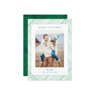 Elegant Stripes Green Family Photo Holiday Card
