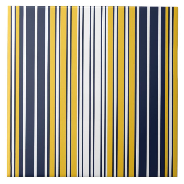 Elegant, stripes, navy blue, mustard yellow, white tile (Front)