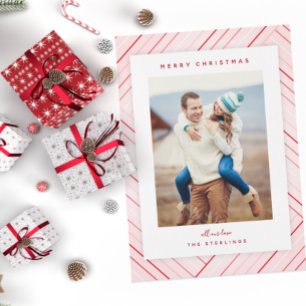 Elegant Stripes Red Family Photo Holiday Card