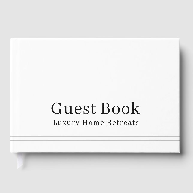 Elegant Stripes Vacation Rental Guest Book | White (Front)