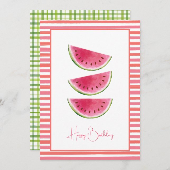 Elegant Stripes Watermelon Happy Birthday (Front/Back)
