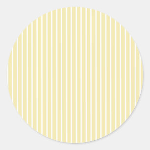 Elegant Stripes White - Butter Yellow Classic Round Sticker