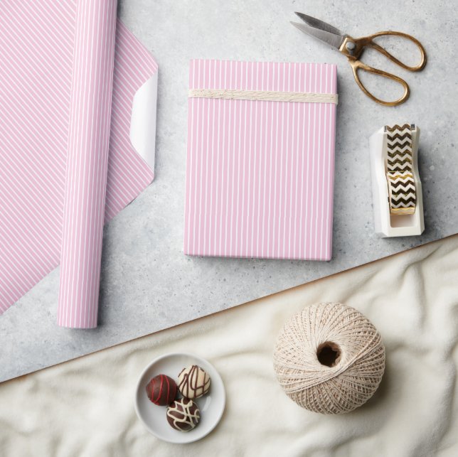 Elegant Stripes White - Light Pink  Wrapping Paper (Crafts)