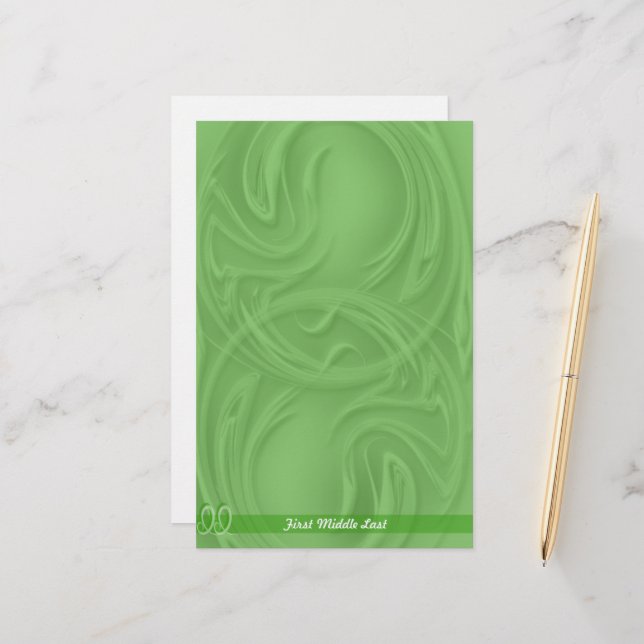 Elegant Strokes Over Green Abstract Personalised Stationery (Front/Back In Situ)