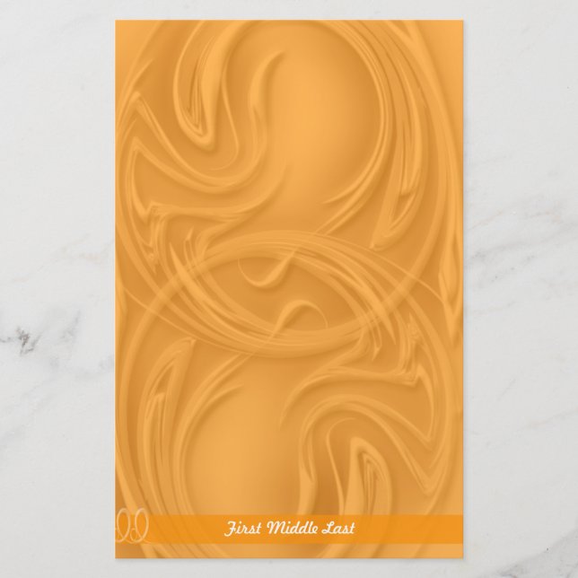 Elegant Strokes Over Orange Abstract Personalised Stationery (Front)