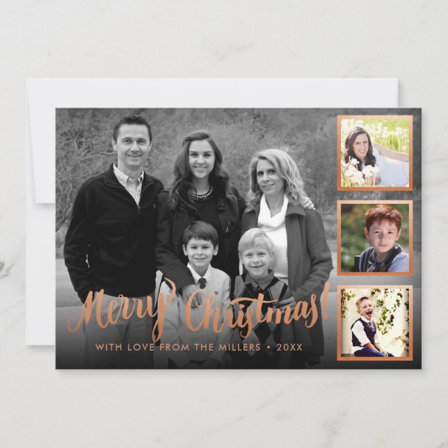 Elegant Styish Rose Gold Merry Christmas Collage Holiday Card (Front)