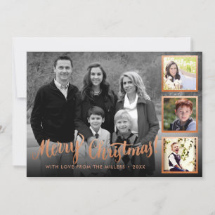 Elegant Styish Rose Gold Merry Christmas Collage Holiday Card
