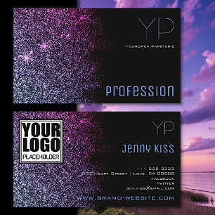 Elegant Style with Logo Black Purple Glitter Stars Business Card