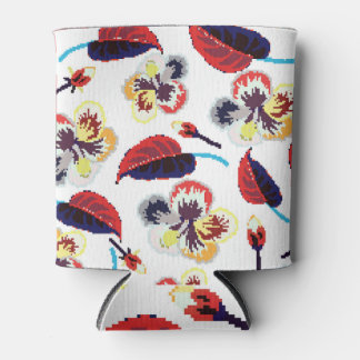 Elegant Stylised Hibiscus Flowers Ornament Can Cooler