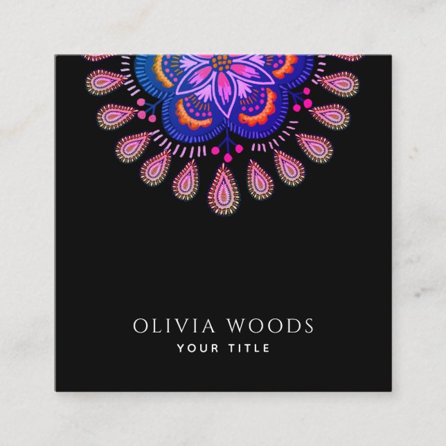 Elegant Stylised Mandala  Square Business Card (Front)