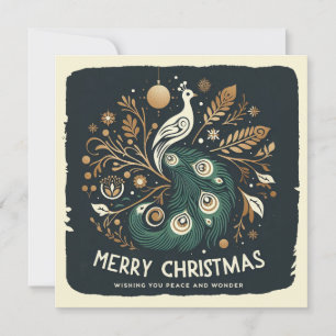 Elegant Stylised Peacock Merry Christmas Holiday Card