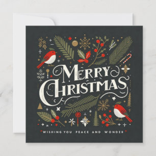 Elegant Stylised Robins Merry Christmas Holiday Card