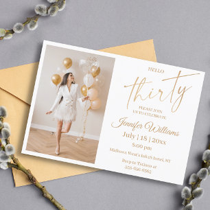 elegant stylish 30th birthday gold script photo  invitation